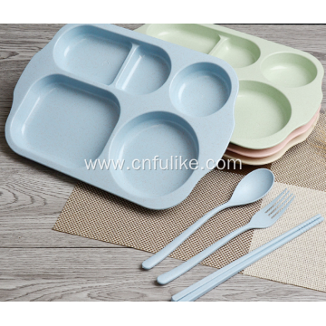 4-Pieces Wheat Straw Plastic Dinnerware Set